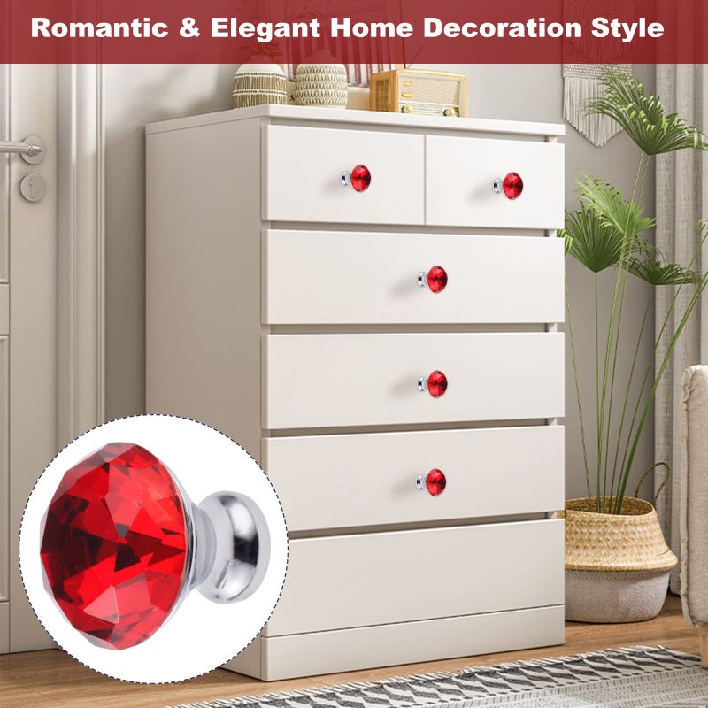 Yetaha Red Crystal Cabinet Knobs, 5PCS Glass Drawer Pulls Diamond Shape Handles for Dresser Closet Wardrobe Cupboard Bedroom Kitchen Furniture Decoration, with Screws - Image 4